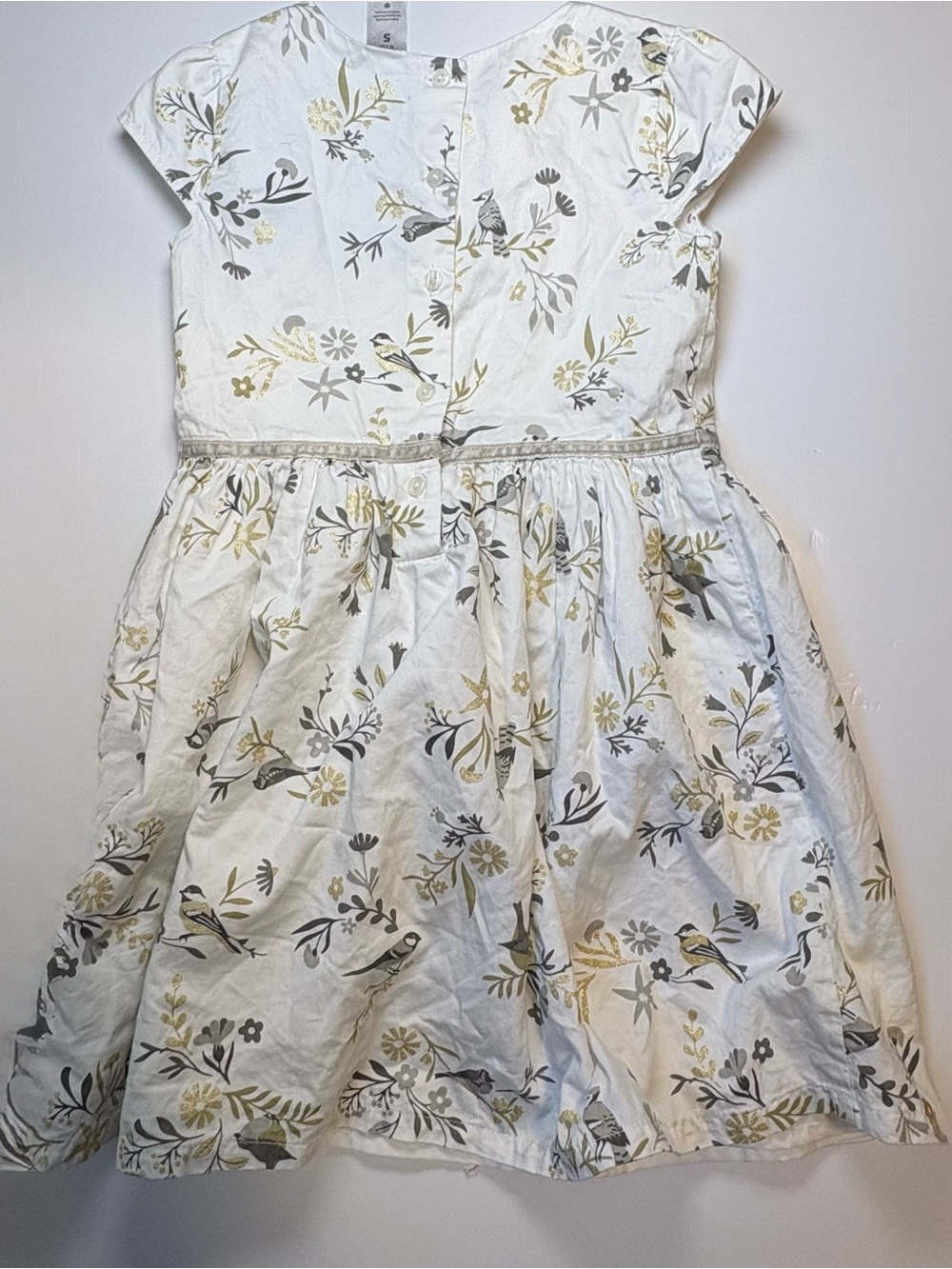 Carter’s Girls White Floral Bird Print Sateen Dress Size 5, Summer, Wedding
